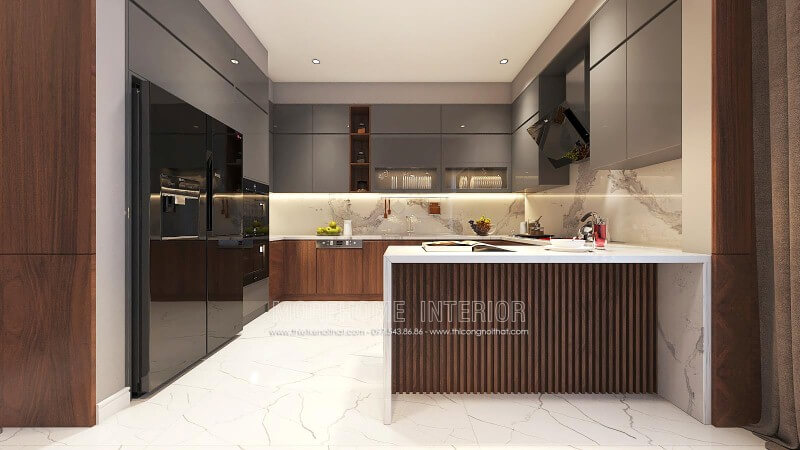 Tủ bếp gỗ công nghiệp đẹp sang trọng cho phòng bếp chung cư, nhà phố, biệt thự hiện đại. Thiết kế tủ bếp biệt thự sang trọng