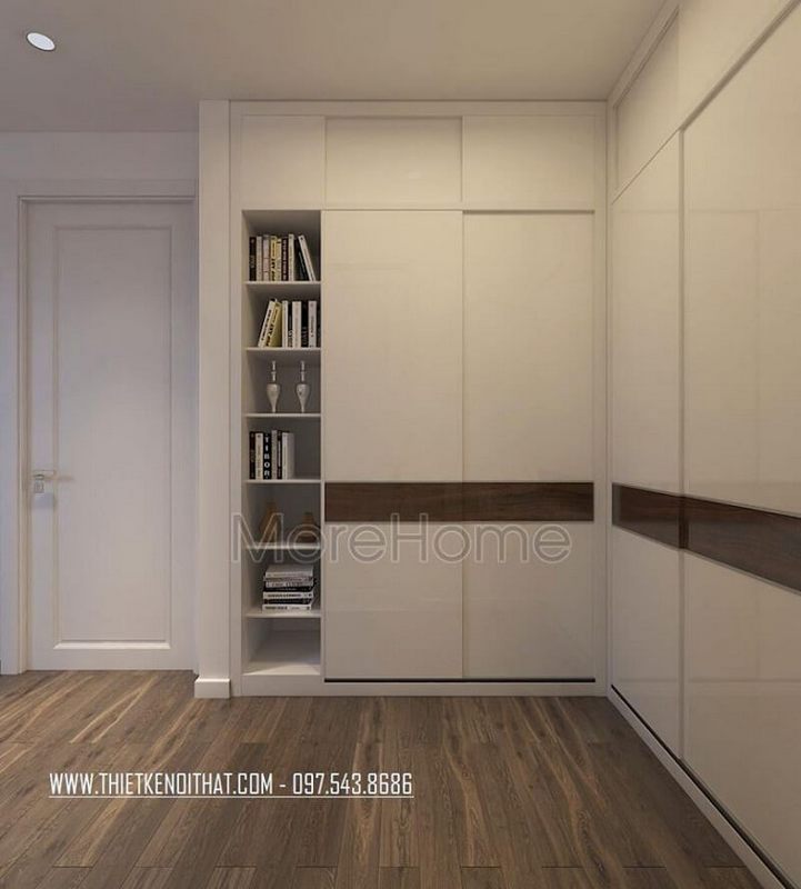 Mẫu thiết kế tủ quần áo âm tường gỗ công nghiệp với tone màu trắng sang trọng luôn dẫn đầu trong bộ sưu tập các mẫu tủ quần áo phòng ngủ được ưa chuộng nhất hiện nay.