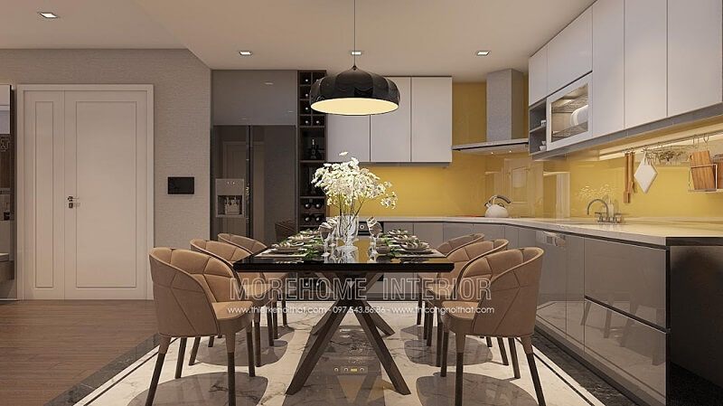 Bộ bàn ăn hiện đại tạo điểm nhấn nổi bật cho không gian căn phòng