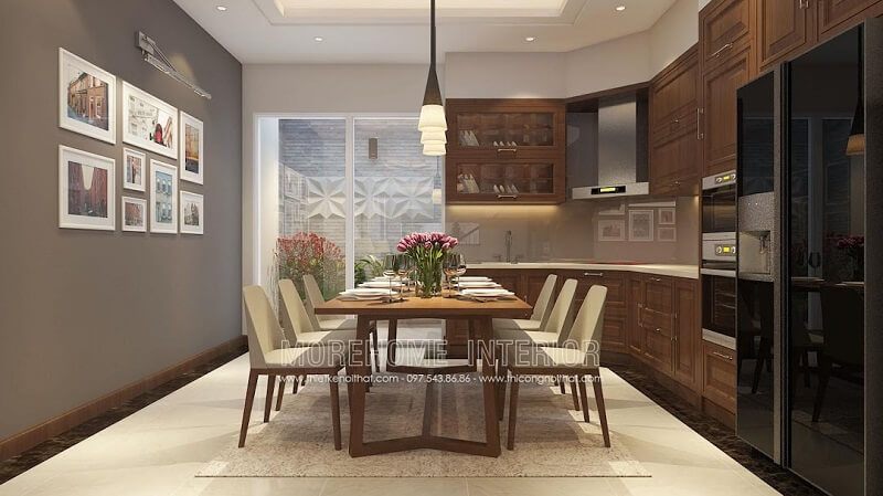 Bộ bàn ăn hiện đại gỗ tư nhiên với kiểu dáng nhỏ gọn, trẻ trung phù hợp với phòng bếp chung cư, nhà phố,,..