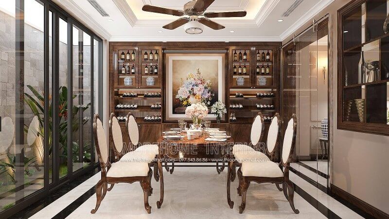 Mẫu bàn ăn gỗ tự nhiên với thiết kế tân cổ điển dành cho 6 người tạo sự thoải mái thưởng thức bữa cơm ngon