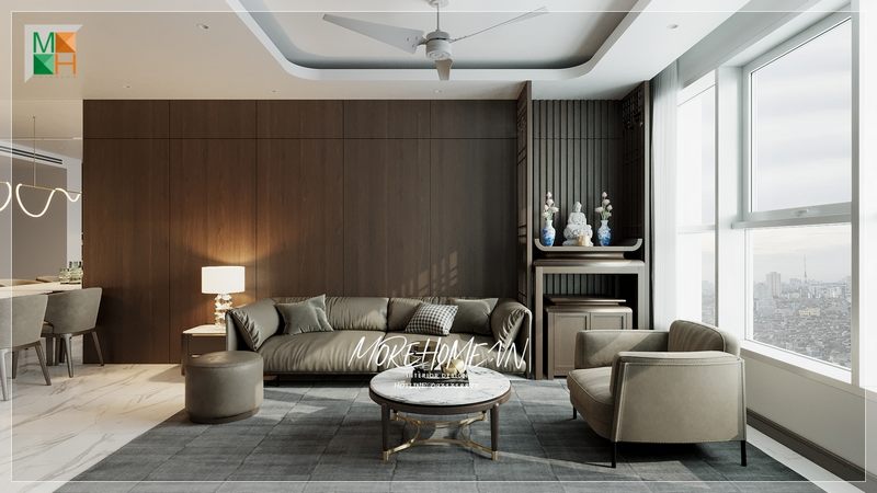 căn hộ trang trí nội thất phòng khách với phong cách hiện đại đơn giản nhưng không kém phần sang trọng và tiện nghi